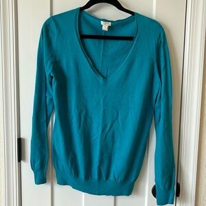 J Crew Teal Pullover light V neck Sweater